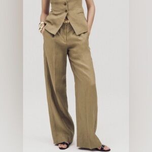 J. Crew Women's Dusty Fatigue Color Wide-leg Essential Pant in Linen, Size 2